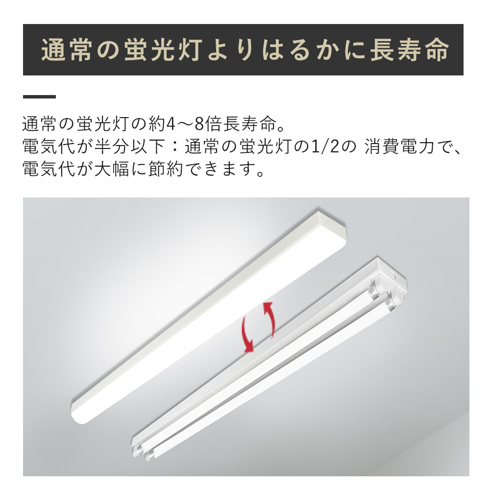 天井直付型 40形 一体型LEDベースライト LEDベースライト 40W 2灯 逆