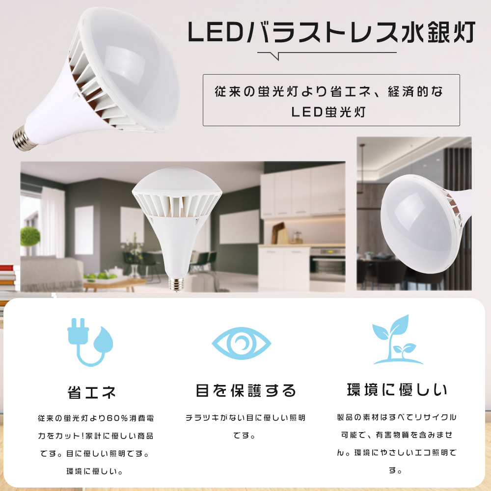 PAR56 E39 LED バラストレス水銀灯 バラストレス水銀灯代替 高天井用LED照明 LEDバラストレスランプ 70W 14000LM 400W相当 IP65防塵防水 口金E39 節電 四色選択｜goodsone5｜06