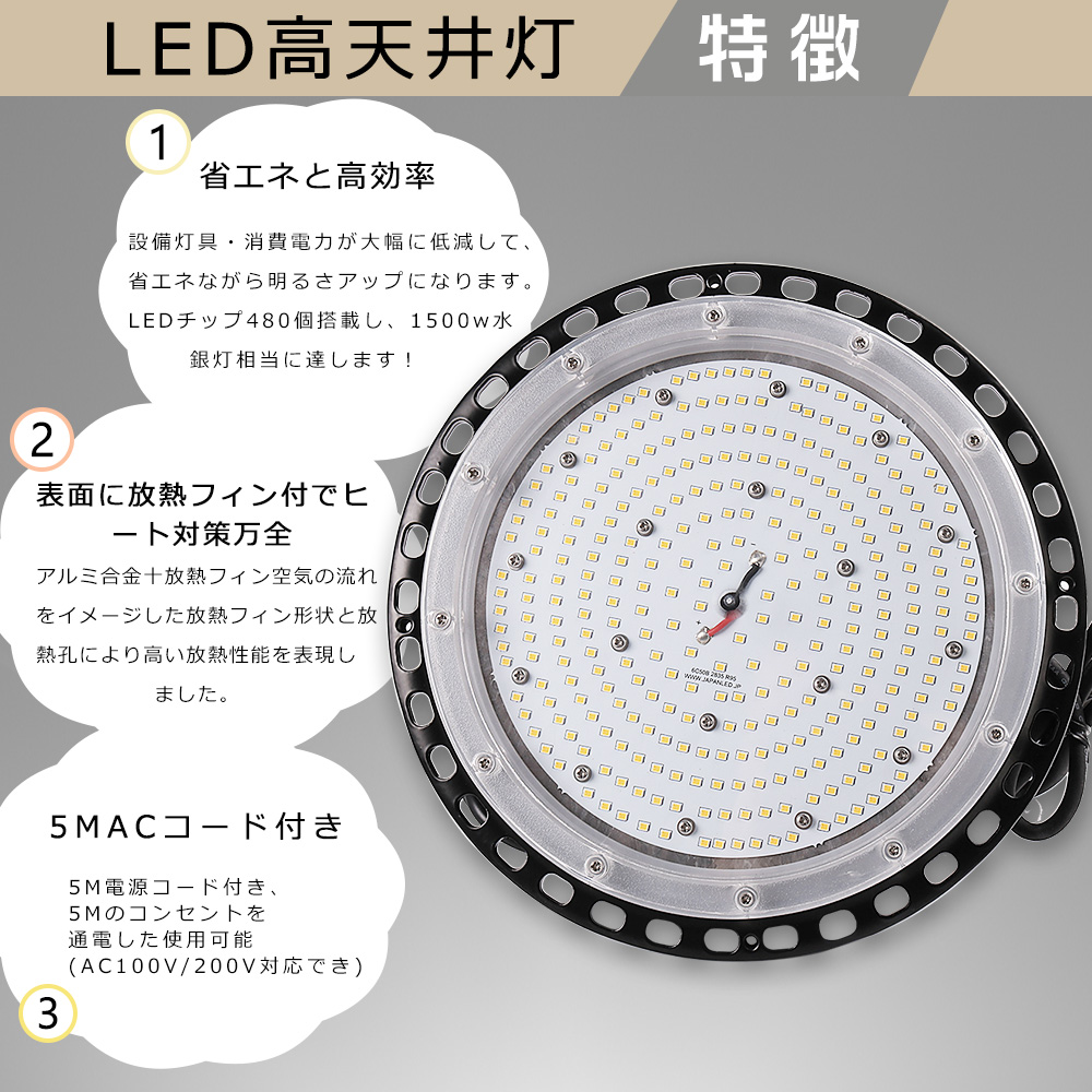 LED高天井灯 150W ハイベイライト 高天井用LED照明 高輝度30000LM 工場