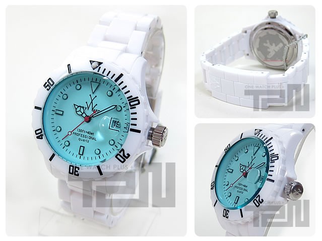 ToyWatch (トイウォッチ) FL01WHLB FLUO ダイバーズスタイル 樹脂ベルト ホワイト×ブルー レディースウォッチ 腕時計