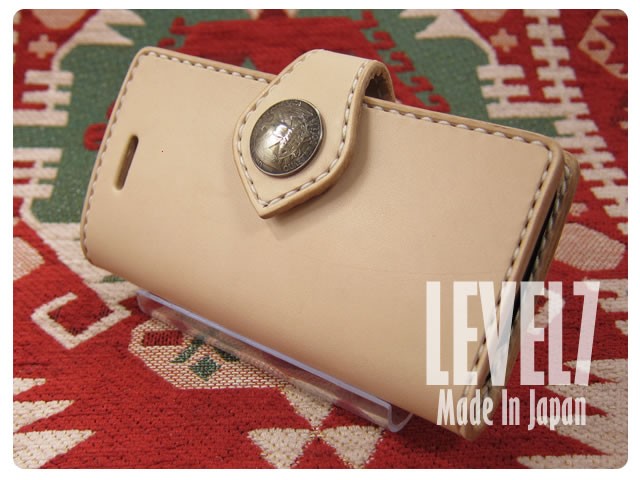 【日本製/MADE IN JAPAN】iPhone8/iPhone7/iphone6Sケース/アイフォン8/アイフォン7/6s 手帳型ケース 手彫り 手縫い 本革/レザー 素仕上げのヌメ革 ハンドメイド IP6-H002B-NA LEVEL7/レベルセブン