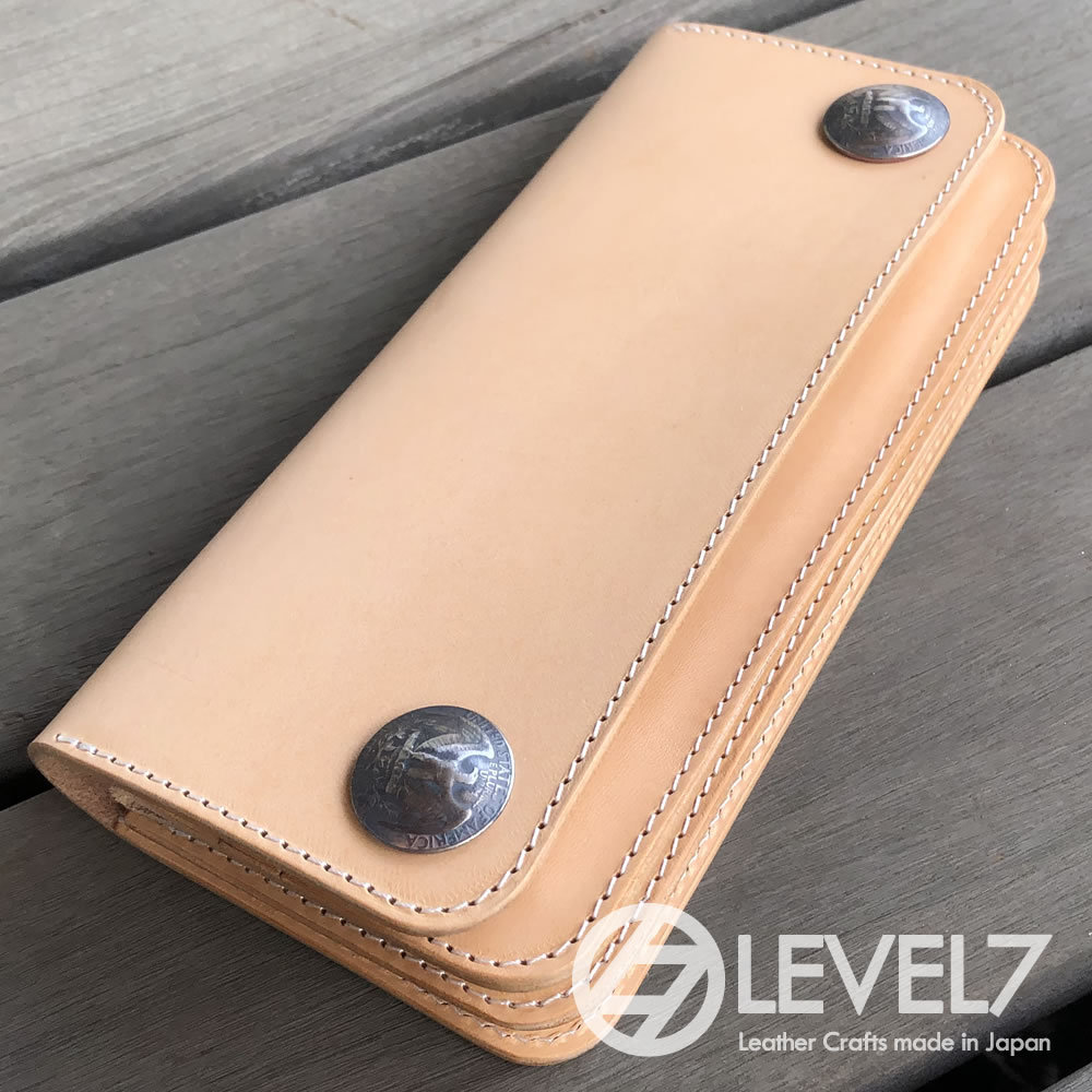 ロングトラッカーウォレット　ハンドメイド　イタリアンレザー　ヌメ革 財布 トラッカーズウォレット/ロングウォレット イタリアンレザー 生成