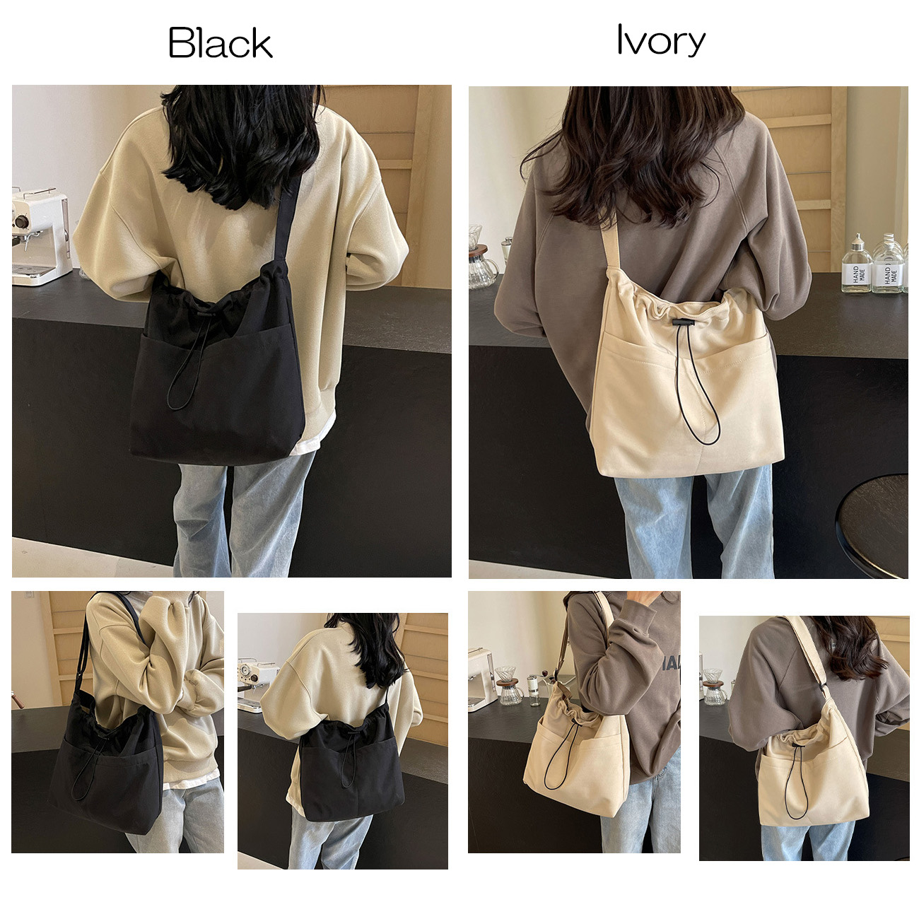 ショルダーバッグ ドローストリングバケット 布製 巾着 肩掛け 脇下