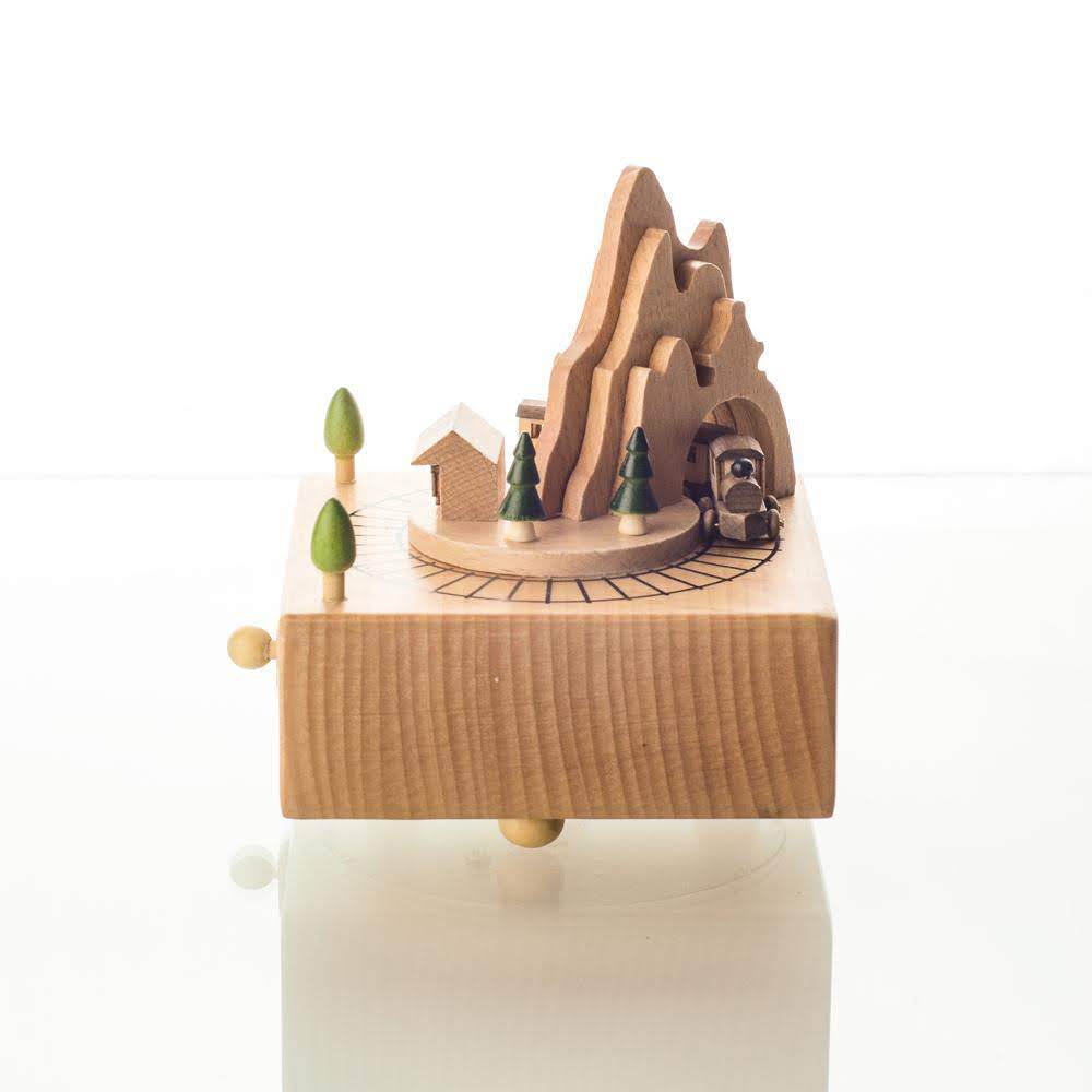 オルゴール 山 トンネル 汽車 名入れ 対応 木製 からくり 音 蒸気機関