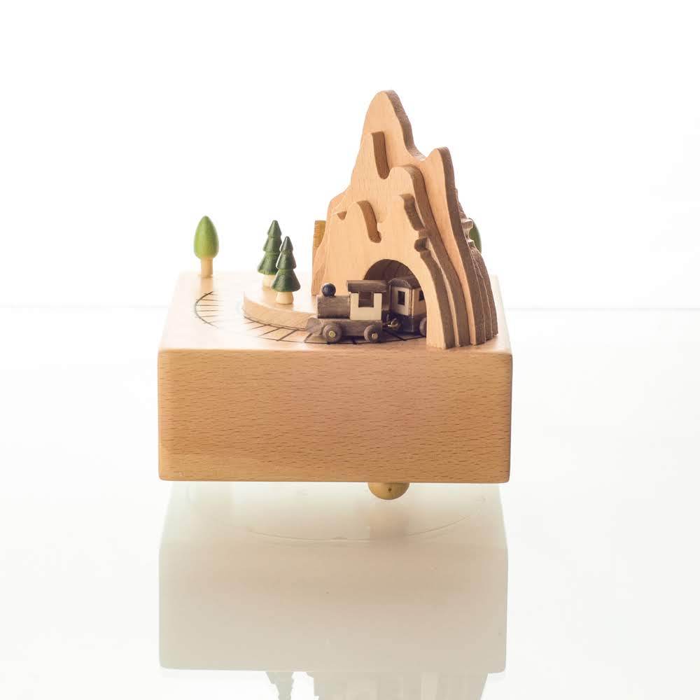 オルゴール 山 トンネル 汽車 木製 からくり 音 蒸気機関車 回転 寝室