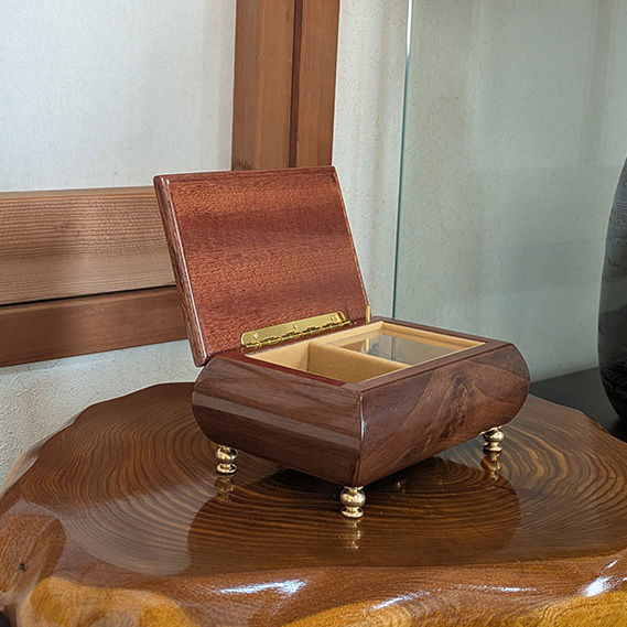 オルゴール ジュエリー ケース 象嵌 ブラウン アンティーク調 宝石箱