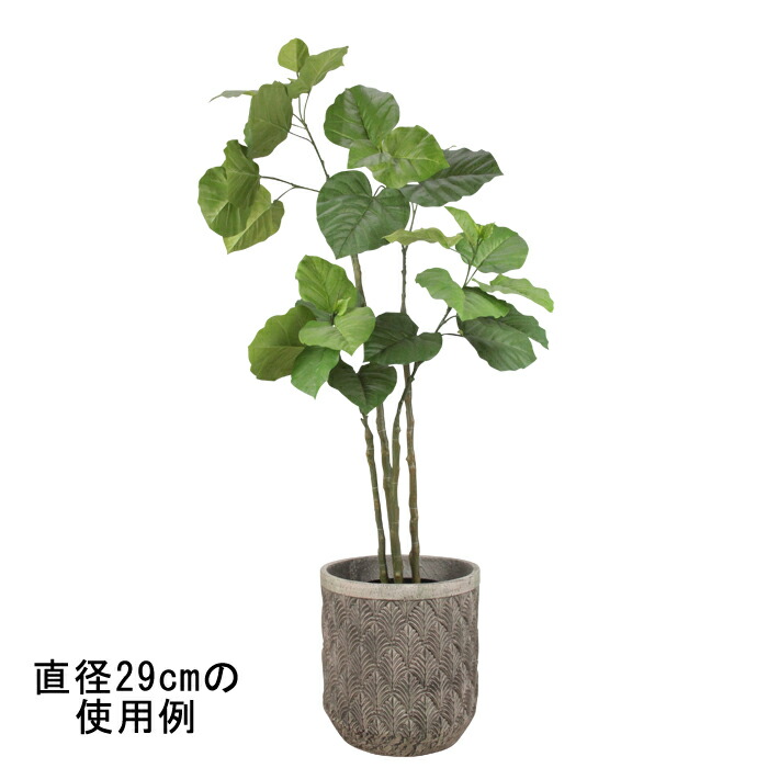 ファイバーセメントポット ライトグレー系 リーフ 模様付き M 35cm 24