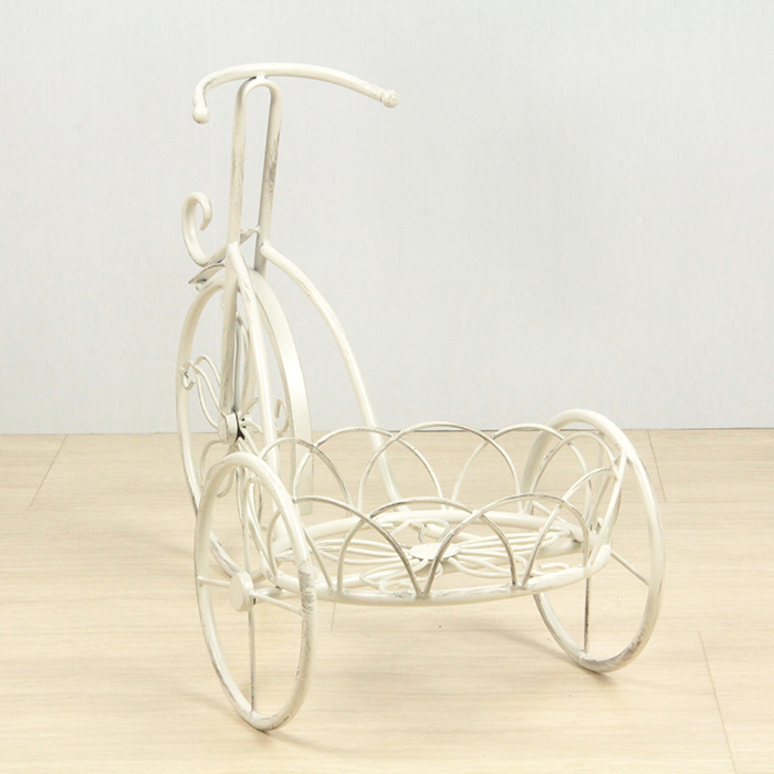 おしゃれ 三輪車 花台 フラワースタンド 白 48cm : 植木鉢・鉢カバー
