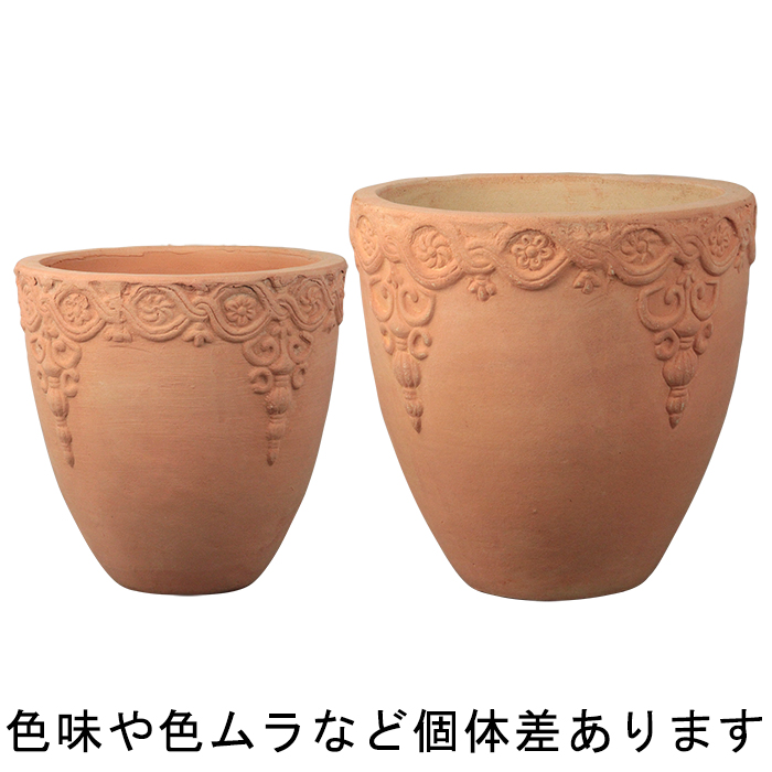 訳あり 植木鉢 おしゃれ 模様入り 丸深型 HM 白粉 素焼き鉢 テラコッタ