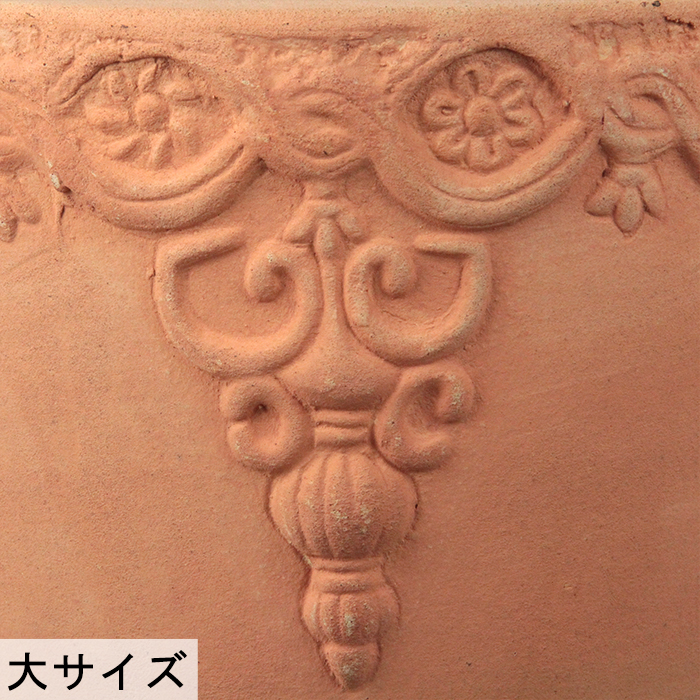 貴重 古代模様のレリーフラウンドポットW28cmクリームベージュ