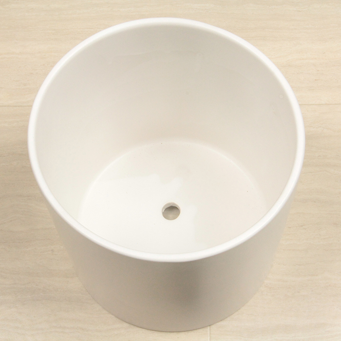 【訳あり】陶器鉢 寸胴 丸型 植木鉢 白 つや無 18cm 受皿付 室内 屋内｜goopot｜03