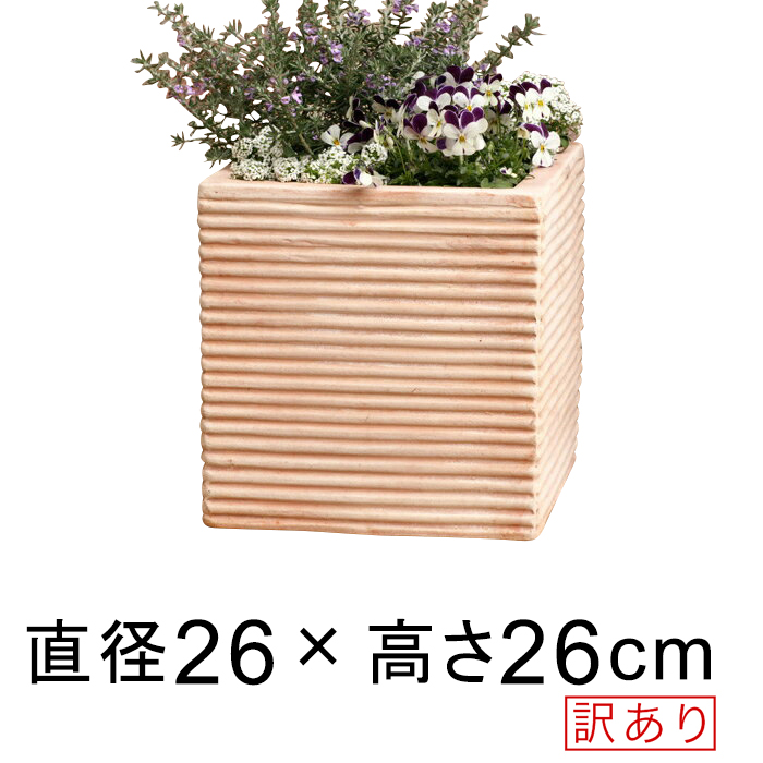 訳ありの鉢で楽しく居心地を変えてみませんか *•.¸(*ฅ́˘ฅ̀*) 訳あり 横縞 キューブ型 素焼き鉢 テラコッタ 植木鉢 大 34cm 24