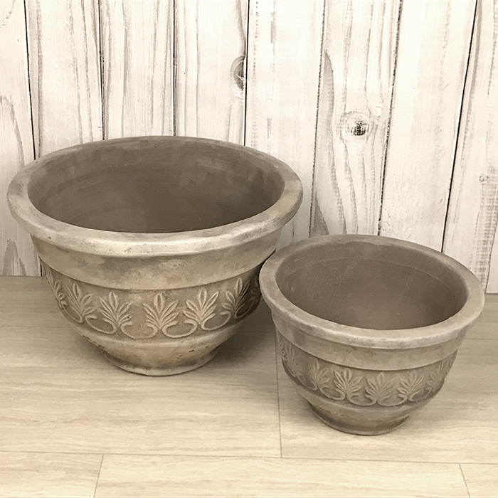 アンティーク テラコッタ縞模様植木鉢】丸型 素焼き 陶器 園芸