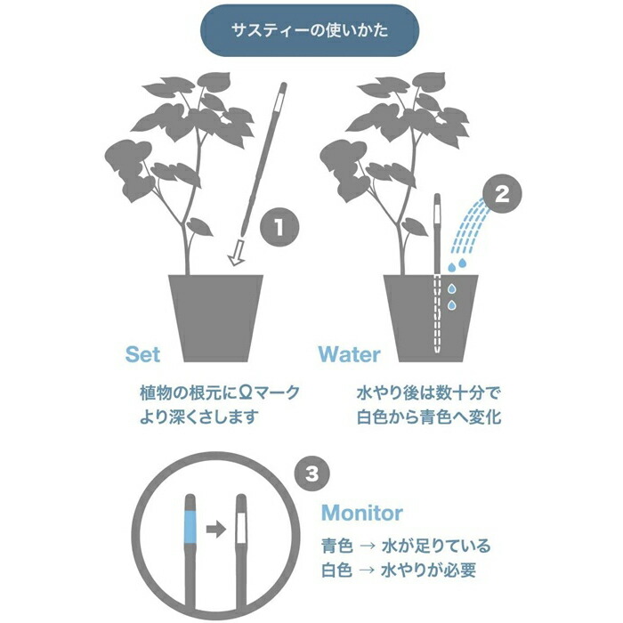 送料無料 水やりチェッカー SUSTEE サスティー Sサイズ ホワイト キャビノチェ 直径6〜9cm位の鉢用 水分計 サスティ ◆クリックポスト(メール便) 関連画像1