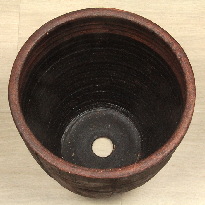 一流の品質 植木鉢 おしゃれモザイク柄 丸深型 黒茶系 テラコッタ 鉢