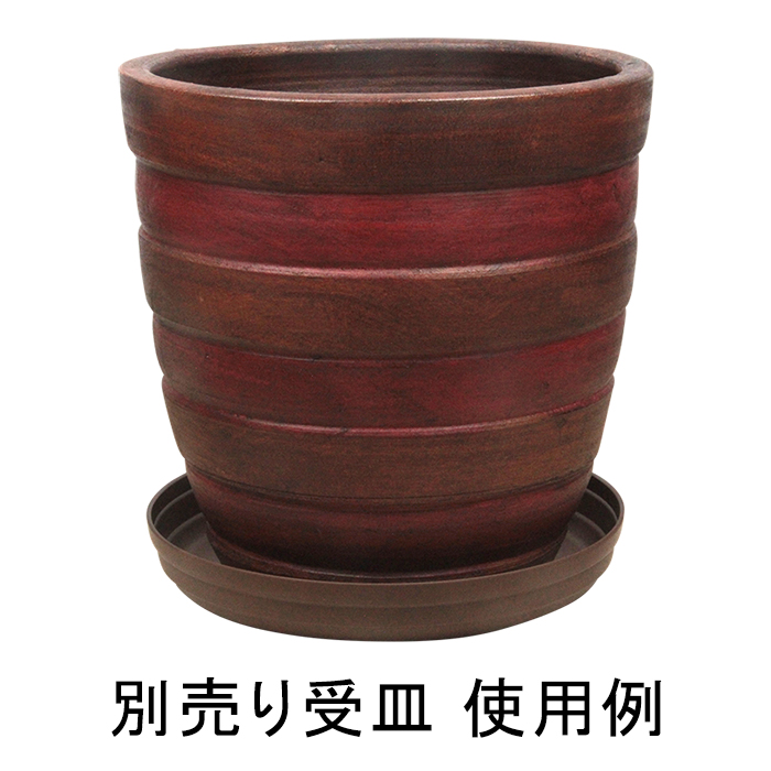 訳あり 横じま丸深型 植木鉢　ツートン茶色系 テラコッタ　L　36cm 23リットル　色濃い目の場合もあります [of20]_3