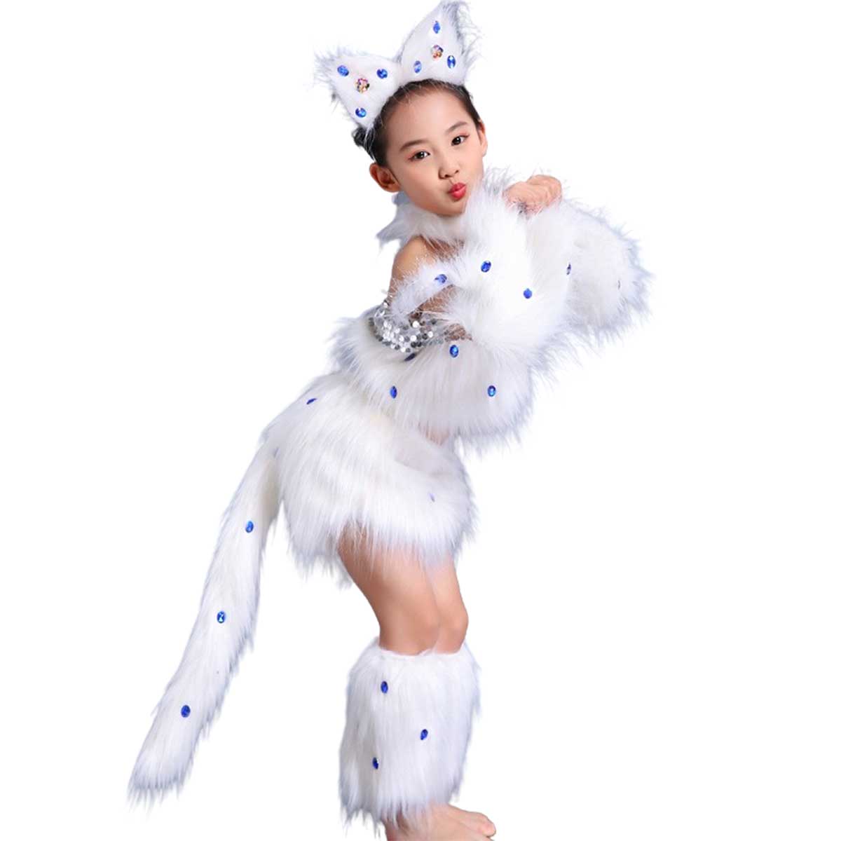 【8点セット】ハロウィン 衣装 子供 猫 コスチューム 女の子 白猫 仮装 ふわふわ 猫耳 かわいい...