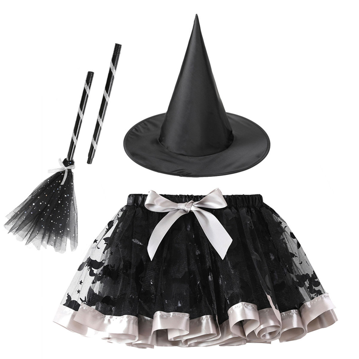 ハロウィン コスプレ衣装 魔女 魔法使い コスチューム 子供服 ２点セット 帽子 魔女の帽子＆ほうき付き】 ハロウィン コスプレ 子供 魔女 仮装