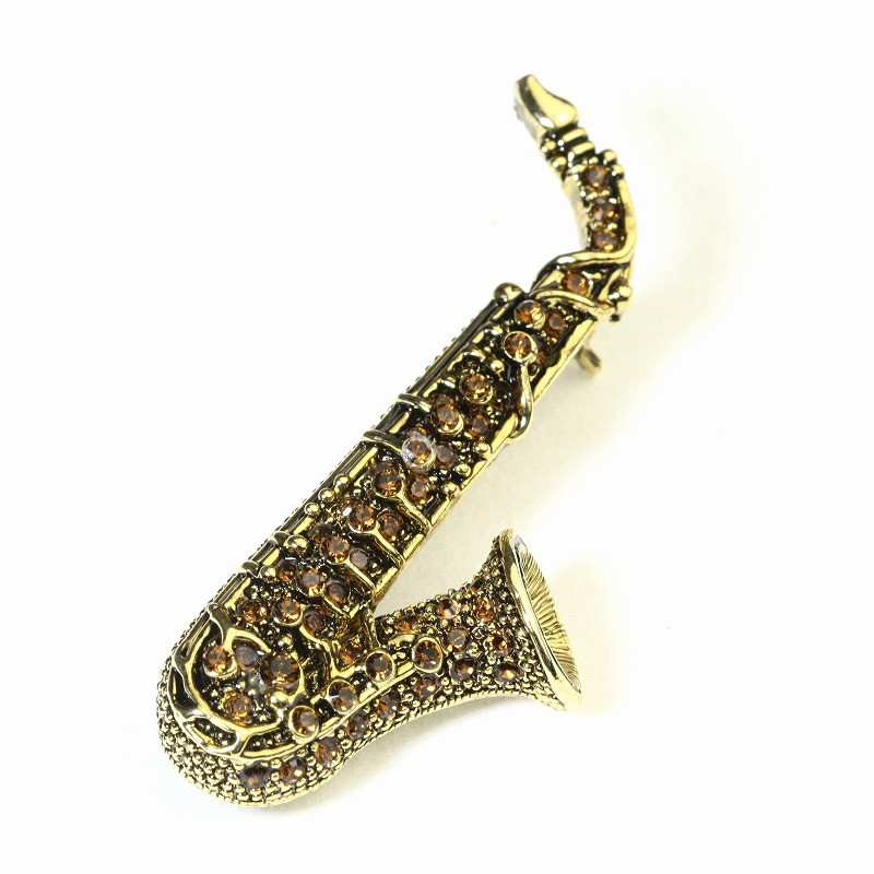 極美品 SWAROVSKI スワロフスキー サックスモチーフ ブローチ ブローチ サックス サクソフォン 音楽 アクセサリー