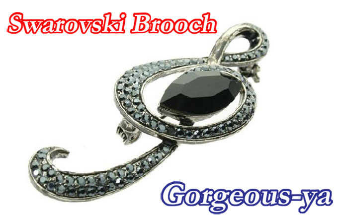 スワロフスキーブローチ（2005年購入、ケース、保証書付き、ト音記号） SWAROVSKI ブローチ ト音記号 音符 音楽 アクセサリー ギフト