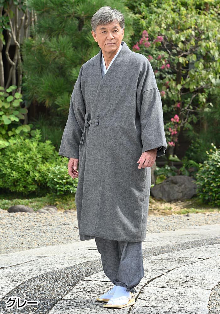 日本製作務衣コートウール (Mサイズ, No.1 濃紺) 和粋庵特製巾着付き 通販