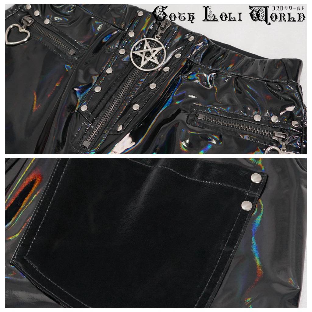 【ゴスロリワールド】Devil チャーム付エナメル光沢スリム ロングパンツ 最短当日発送 当日発送 品質自信有 サイズ交換可能 |  | 04