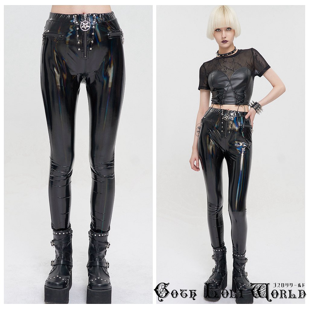 【ゴスロリワールド】Devil チャーム付エナメル光沢スリム ロングパンツ 最短当日発送 当日発送 品質自信有 サイズ交換可能 |  | 06