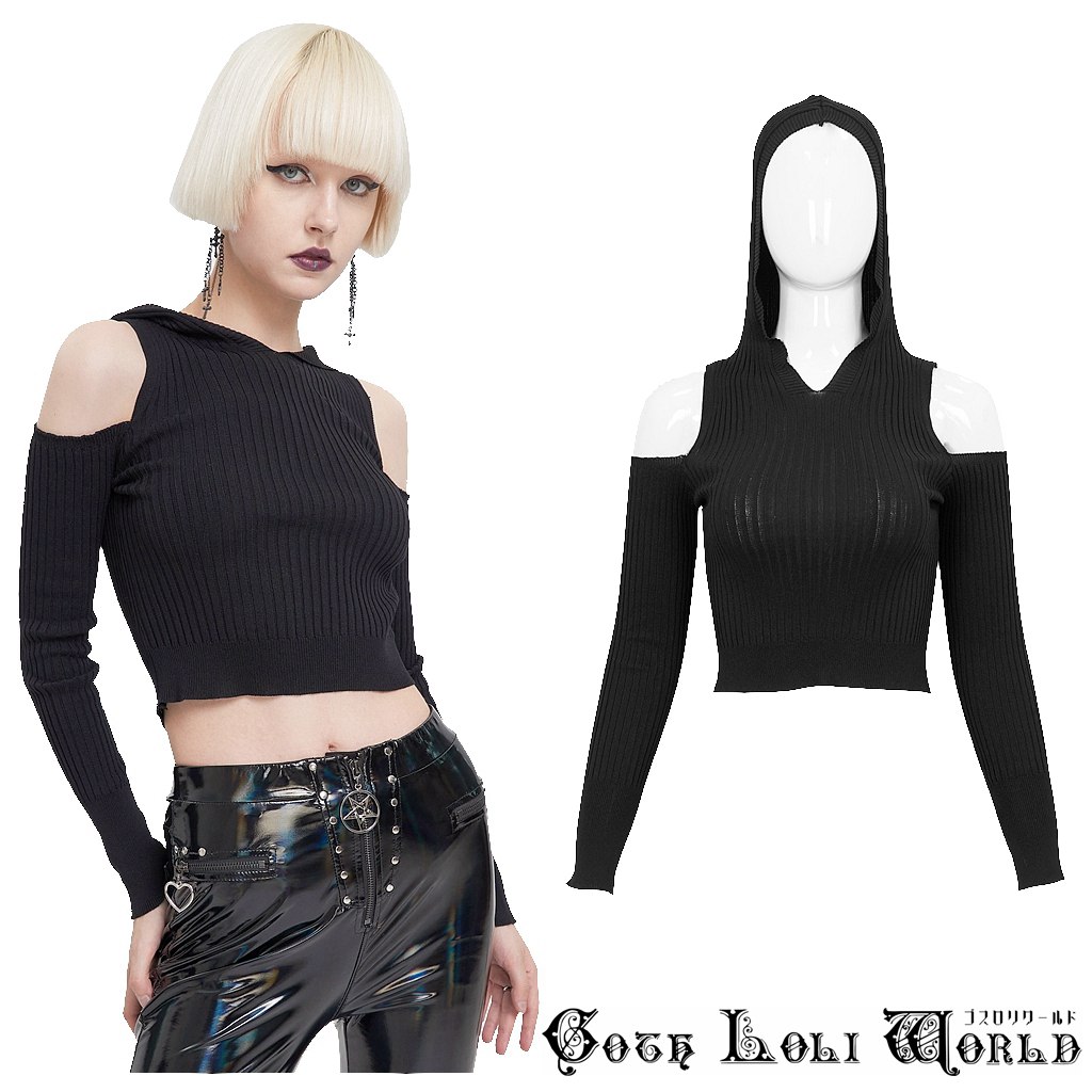 【ゴスロリワールド】Devil バック五芒星ショルダーカットフーディー ニット 最短当日発送 当日発送 品質自信有 サイズ交換可能