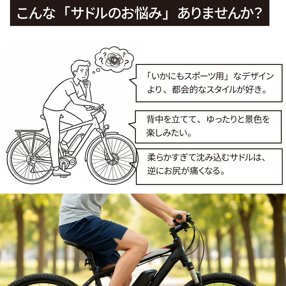 自転車 サドル ワイド 幅広 痛くない クッション お尻 GORIX ゴリックス 肉厚 高反発 撥水 街乗り 通勤 E-BIKE クロスバイク MTB ロード (GC-PILLOW3D) 関連画像2
