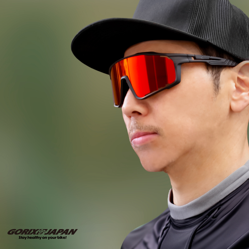 スポーツサングラス ハイコントラスト 野球 自転車 レッドミラーレンズ
