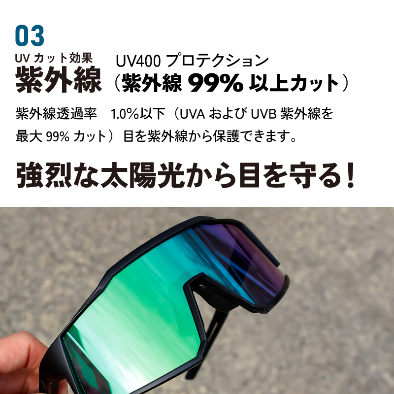 スポーツサングラス メンズ UV 紫外線カット ワイドレンズ