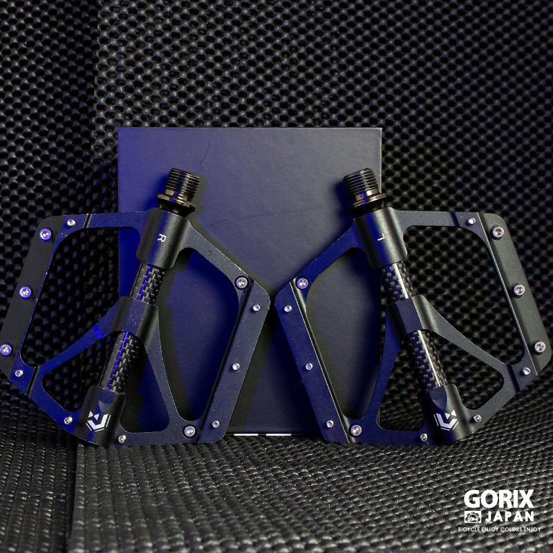 【あすつく 送料無料】GORIX 自転車ペダル 軽量 カーボン炭素繊維センターチューブ軸カバー アルミ 滑り止めピン フラット ペダル(GX-FX356) 滑らかな回転｜gottsu｜07