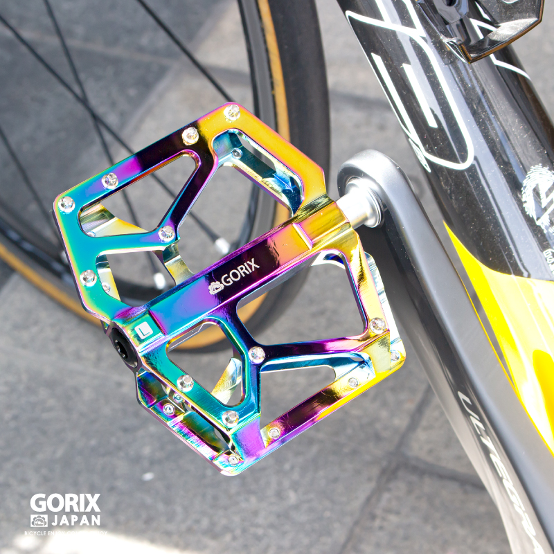 【あすつく 送料無料】GORIX フラットペダル オイルスリック 自転車ペダル (GX-FX181) 軽量 アルミ 3ベアリング 滑り止め ピン付き おしゃれ｜gottsu｜10