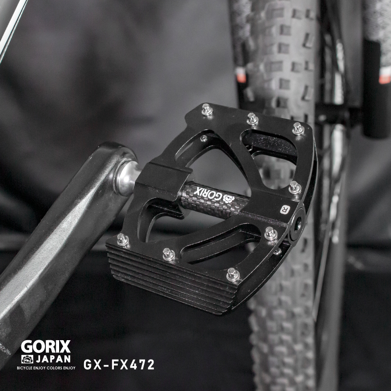 【あすつく】GORIX ゴリックス フラットペダル 軽量 自転車ペダル アルミ カーボン炭素繊維センターチューブ軸カバー(GX-FX472)滑り止めピン 幅広 ロード｜gottsu｜10
