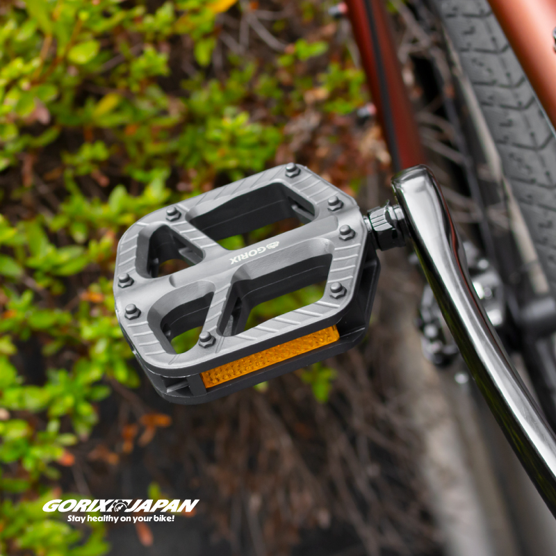 GORIX ペダル 自転車 フラットペダル クロスバイク 反射板 幅広 ワイド