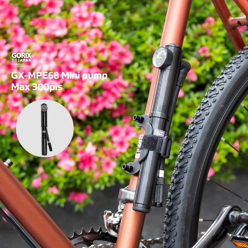 【あすつく】GORIX 自転車携帯空気入れ 空気圧 ゲージ付き ロードバイク 高圧対応 300pis ホース  (GX-MPE68) 仏式・米式対応 小型 軽量 ボールニードル付属｜gottsu｜02
