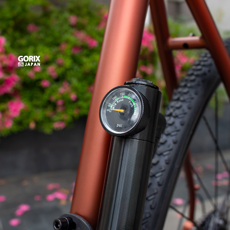 【あすつく】GORIX 自転車携帯空気入れ 空気圧 ゲージ付き ロードバイク 高圧対応 300pis ホース  (GX-MPE68) 仏式・米式対応 小型 軽量 ボールニードル付属｜gottsu｜07