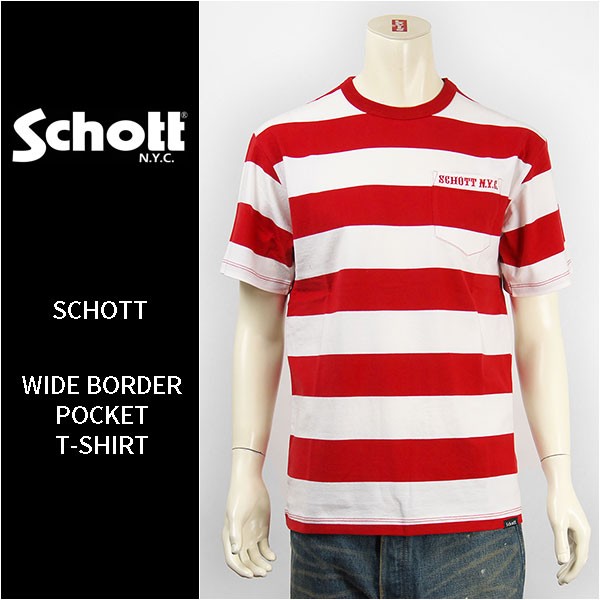 Schott N.Y.C ショット 半袖 ワイドボーダー ポケットTシャツ