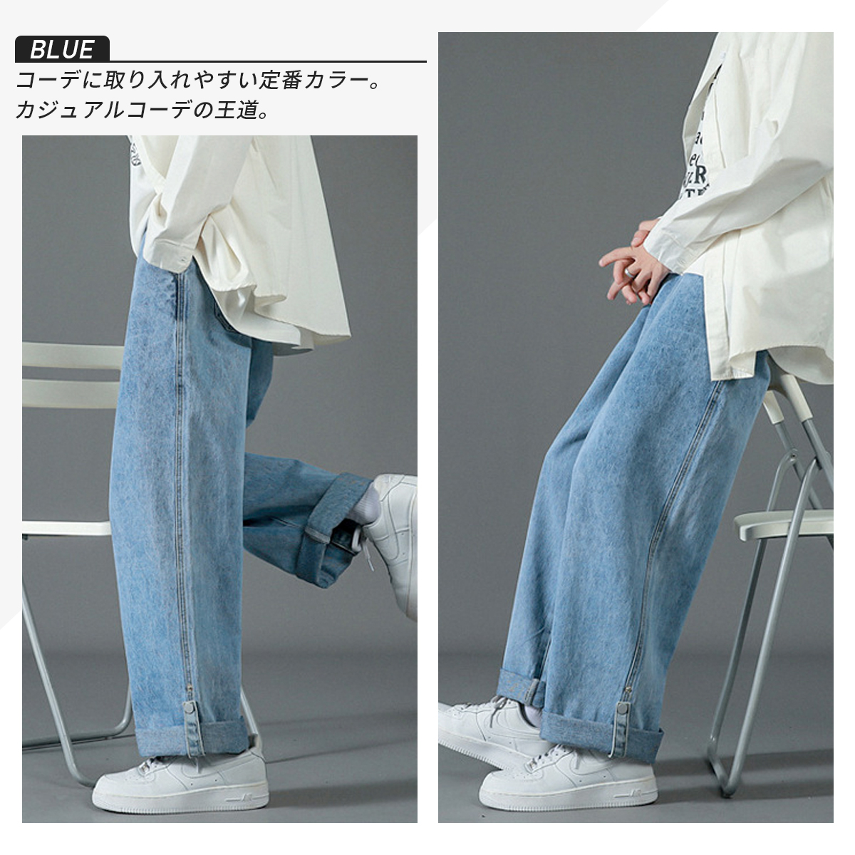 デザインデニム Y2K ロゴポケット ロールアップデニム メンズL XL ロールアップデニム デニムパンツ メンズ ジーンズ ジーパン ボトム