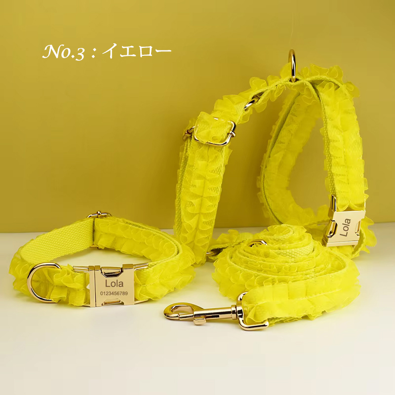 犬 首輪 ハーネス 名入れ フリルレース リードセット 姫系 かわいい