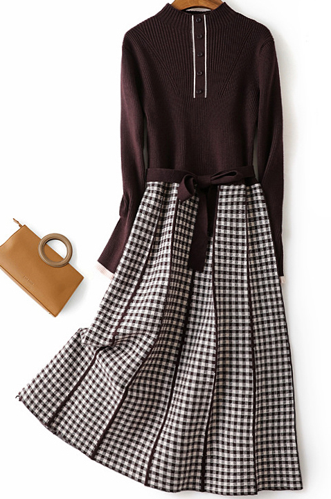 ニットワンピース 秋 冬 ワンピース レディース 大きいサイズ ロングワンピ チェック柄 ツートン リボン 長袖 ガーリー ブラック レッド ベージュ Cix06 Cix06 ライバルはデパートgracefulsmile 通販 Yahoo ショッピング