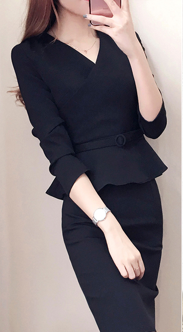 ワンピーススーツ 卒業式 入学式 卒園式 入園式 ビジネス リクルート Ol オフィス 無地 ｖネック ペプラム タイトワンピ ブラック Eet49 Eet49 ライバルはデパートgracefulsmile 通販 Yahoo ショッピング