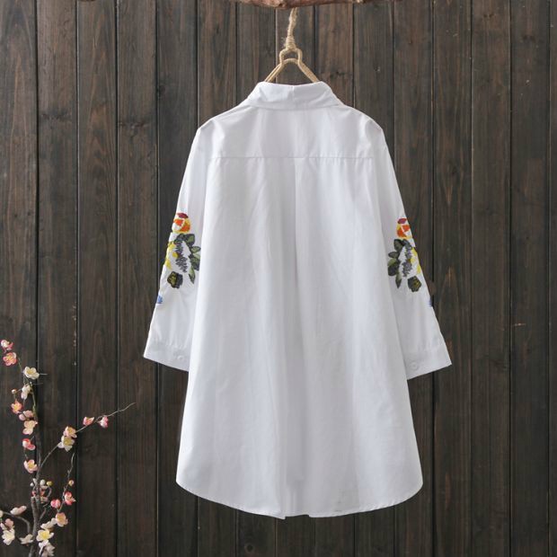 全品Pアップ中】トップス ブラウス シャツ 長袖 襟付き 長め丈 刺繍ブラウス 花柄 フラワー 花柄刺繍 ゆったり ホワイト休日 レディース/[oes51]  :oes51:ライバルはデパートGracefulsmile - 通販 - Yahoo!ショッピング