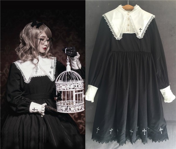 ゴスロリ ワンピース ロリータ コスプレ メイド 黒 S M L