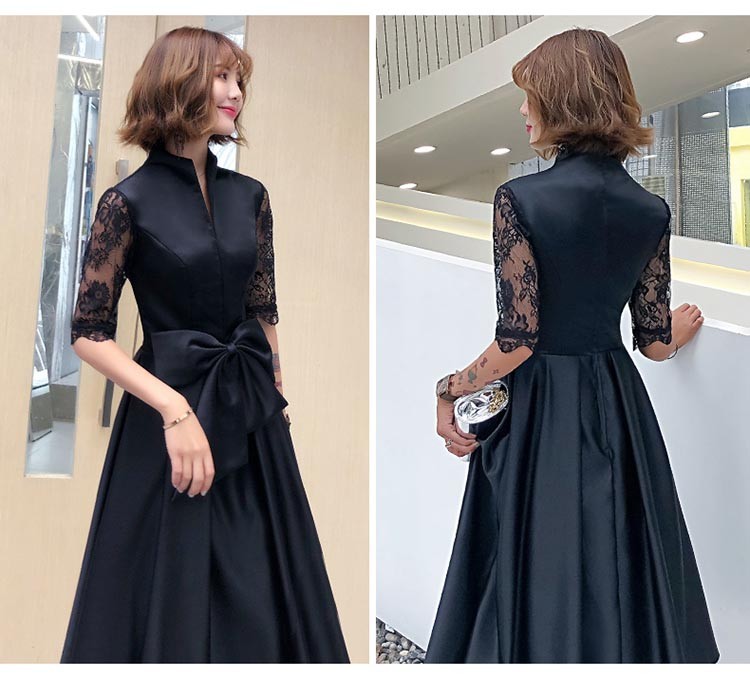 パーティードレス ミモレ丈 フォーマル ファスナー ワンピース 5分袖