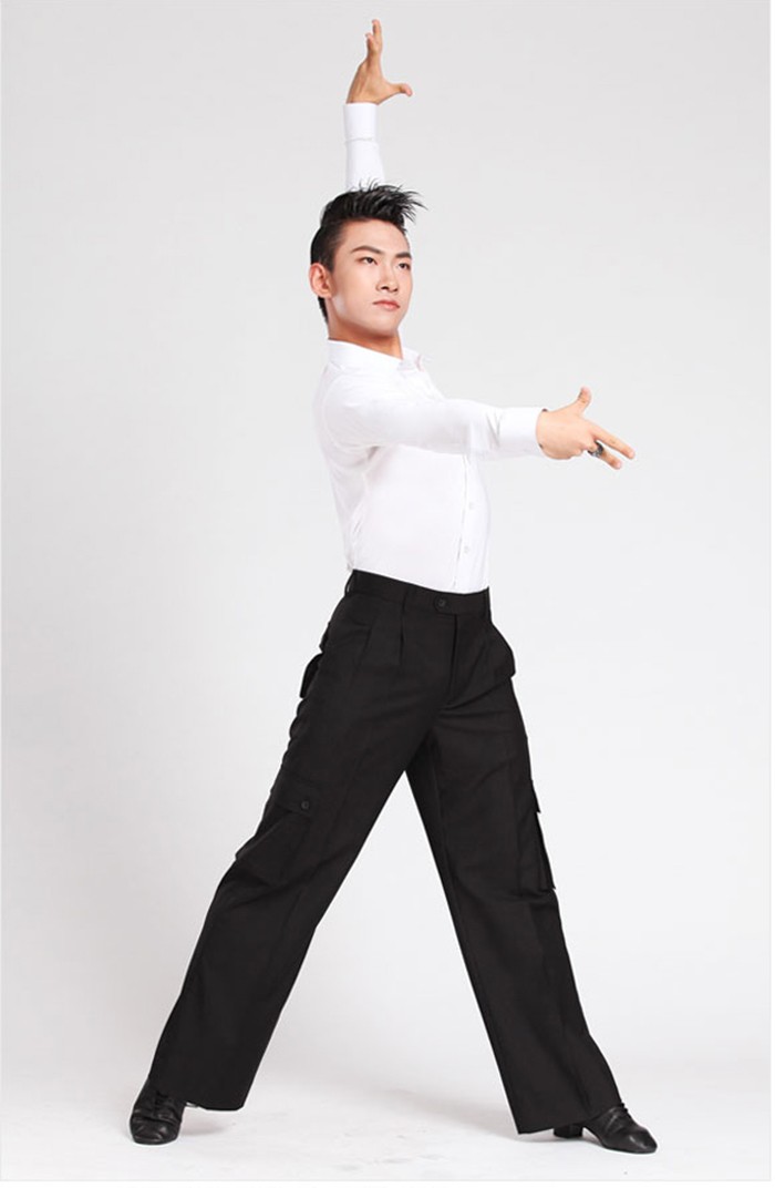 社交ダンス衣装 ブラック 長袖 競技用 立ち襟 メンズ ダンス