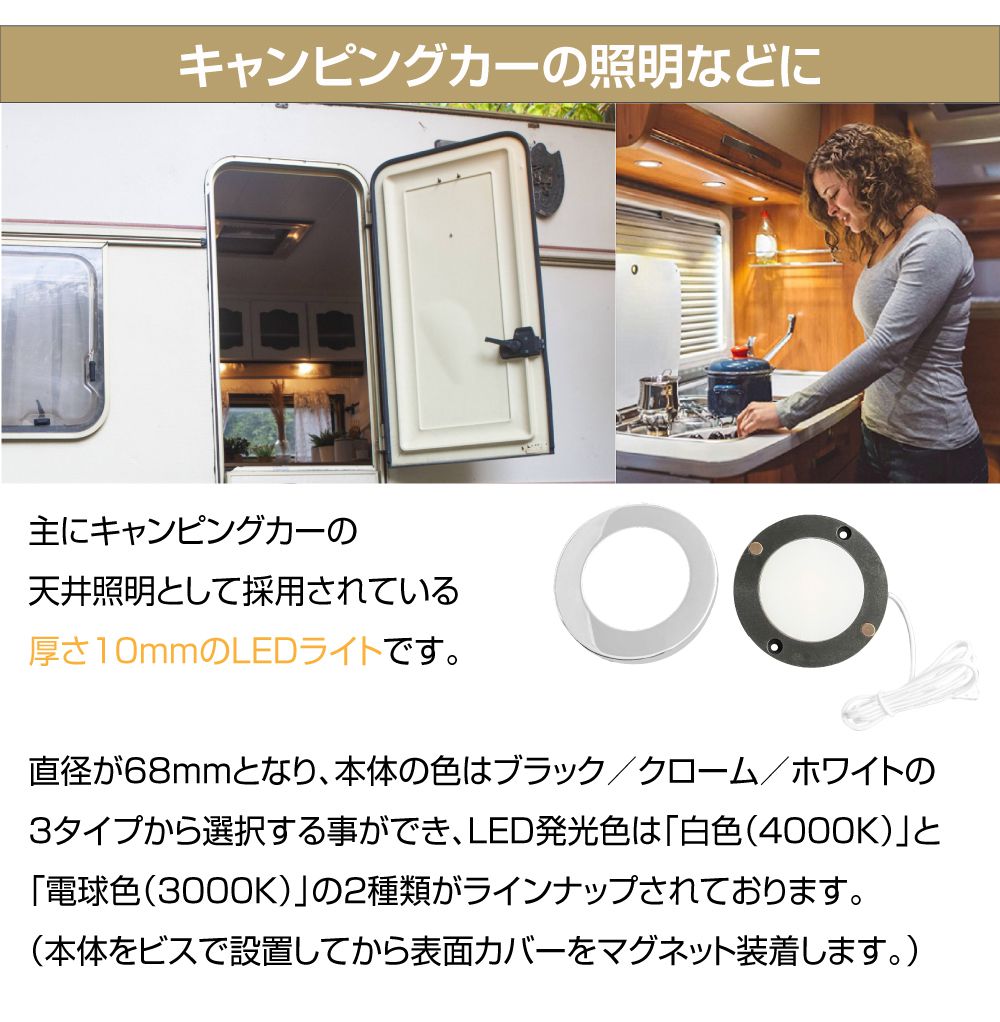 DC12V用 直径68mm LEDスペーサーダウンライト 全6タイプ AWD-DIY68SP