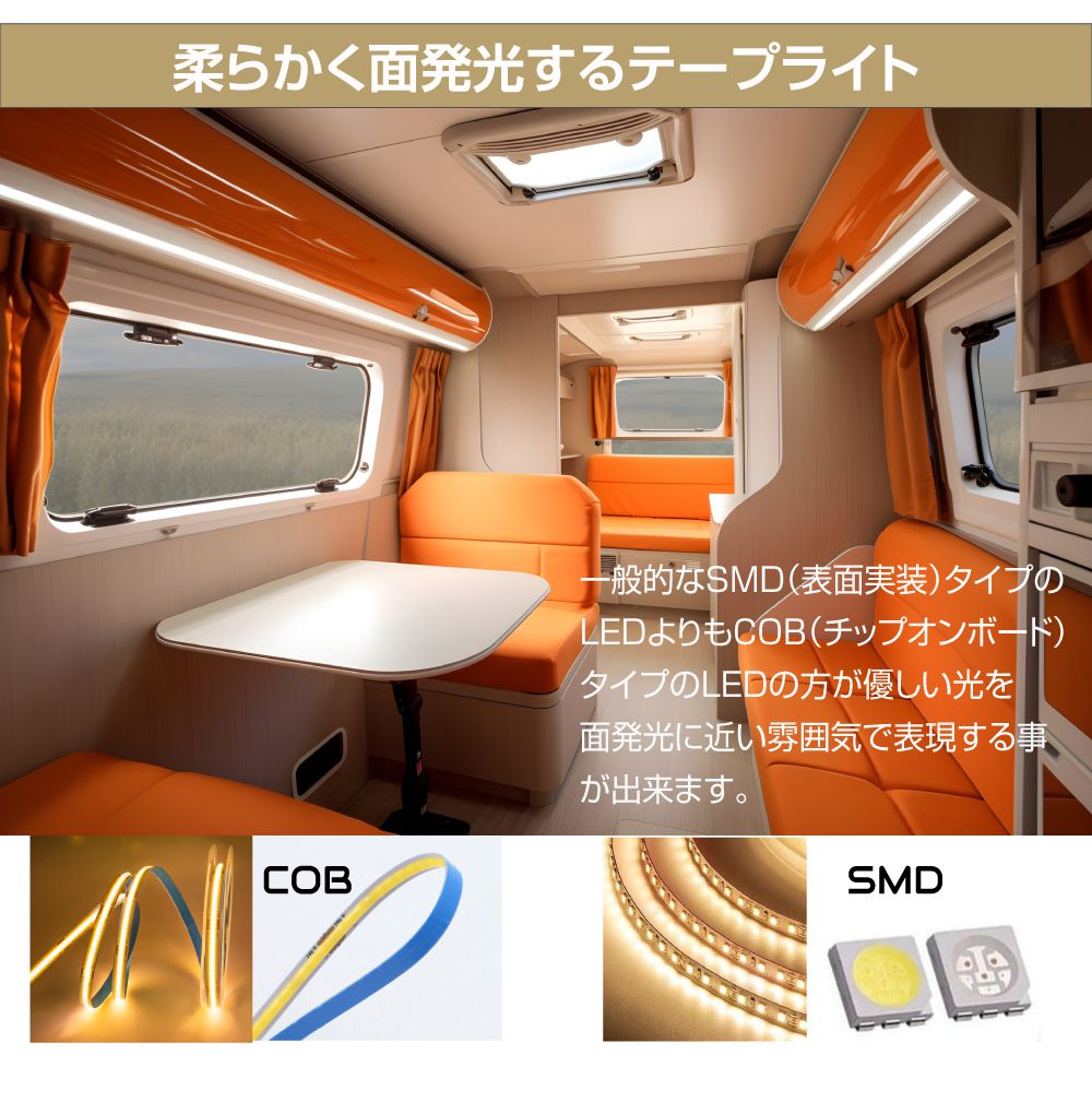 DC12V用 LEDテープライト 1m巻 幅5mm（COB）全2タイプ AWD-DIYCB1