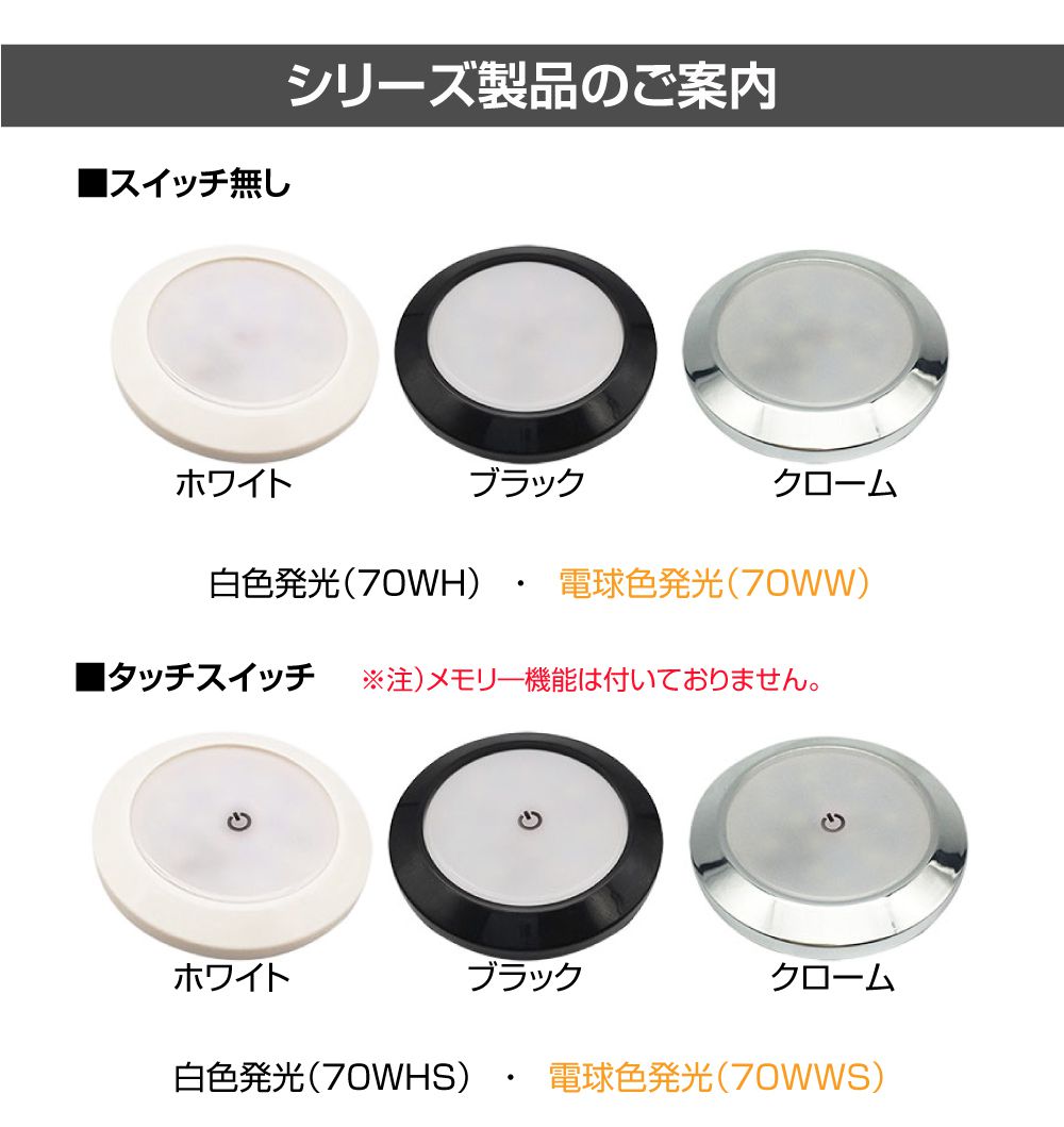 キャンピングカー 直径70mm LEDダウンライト 全3ボディカラー4個セット