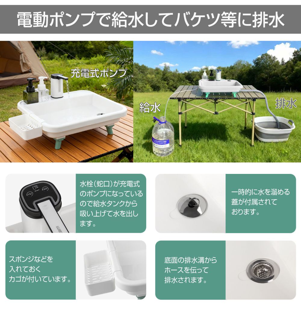 車中泊用シンク、ギャレー5L ブラック大理石（ウォーターポンプは付属しません） ポータブル シンク 洗面台 持ち運び 電動ポンプ USB電源 屋外 キャンプ